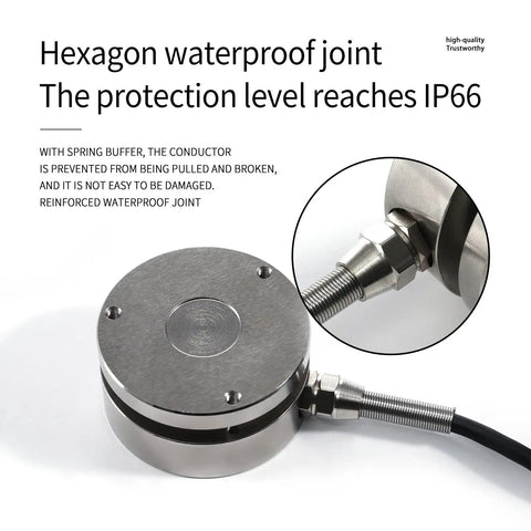 Load Cell Sensor For Tension And Compression Tests, 58mm Diameter, 0.2 Percent Accuracy, 0 To 50 Kg Range, Compact Workhorse Force Weight Pressure Sensor For Scales, Easy Install, stainless steel, IP66 waterproof joint