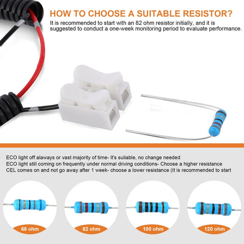 VCM Muzzler Harness Disable Kit For 3.5L V6 Engines with resistor selection guide and components layout