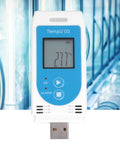 No Sweat Usb Temperature And Humidity Data Logger With Heavy Duty Memory Bank And Smooth Lcd Readout, displaying temperature reading of 27°C.