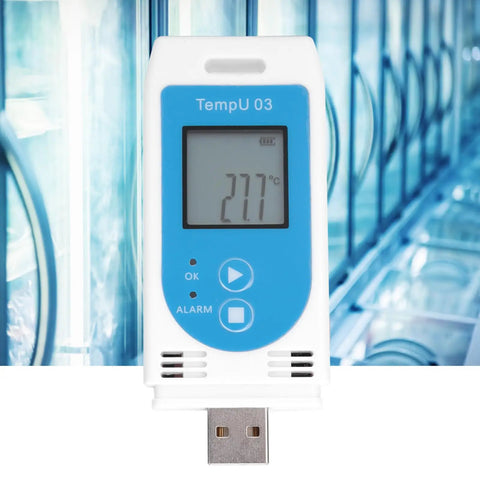 No Sweat Usb Temperature And Humidity Data Logger With Heavy Duty Memory Bank And Smooth Lcd Readout, displaying temperature reading of 27°C.