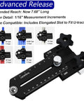 Heavy Duty Thin Rip Jig Fence Guide compatible with most Table Saw Band Saw Router Table featuring measurement increments and T-track compatibility.