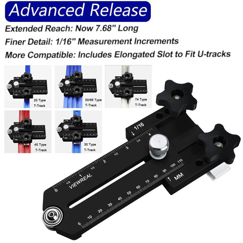 Heavy Duty Thin Rip Jig Fence Guide compatible with most Table Saw Band Saw Router Table featuring measurement increments and T-track compatibility.