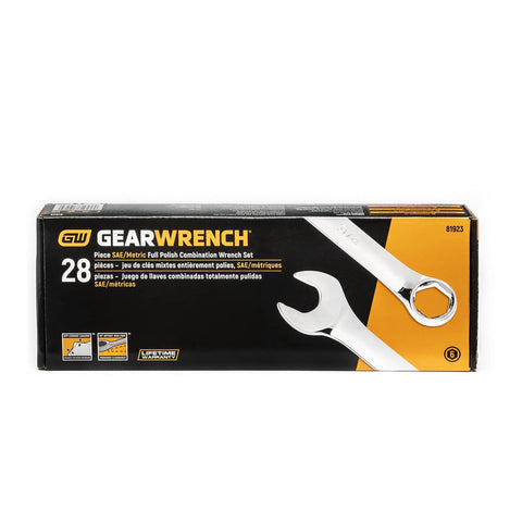 28 Piece Combination Wrench Set With 6 Point Box Ends, SAE And Metric, 15 Degree Offset For Tight Spaces, product packaging