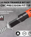 Triangle screwdriver bit set, 10-pack, magnetic tips, S2 steel, 2.56-inch length, 1/4-inch hex shank