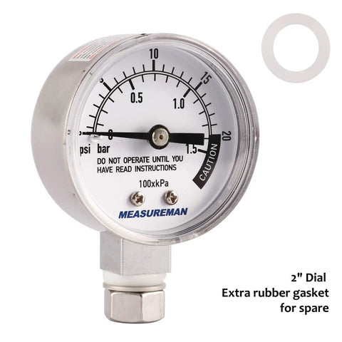 Stainless Steel Pressure Cooker Gauge For Canner And Steam Pressure Gauge, 2 Inch Dial, Lower Mount, Includes Gasket, Washer And Nut, 0-20 Psi Range, Easy Install