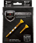Low Drag Golf Tees Two And Three Quarters Inch And One And Half Inch Assorted Pack Of Fifty With Four Prong Design Package