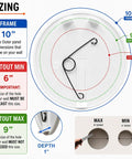 Sizing guide for Snap Right In And Plug That Hole Fast With This Heavy Duty Round Spring Access Panel For Drywall Ceiling crafted from durable ABS plastic.