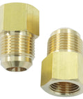 Brass Flare Tube Fittings 1/2 Inch Male to 3/8 Inch Female NPT Reducer Adapter, 2 Pack, shown side by side on white background.