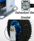 Badass Heavy Duty Top Rated Pneumatic Caster Wheels With Smooth Glide Swivel Rubber Tires For Indoor Outdoor Industrial Carts Workbenches Plus Workshop Products, galvanized steel bracket with rubber tire detail.
