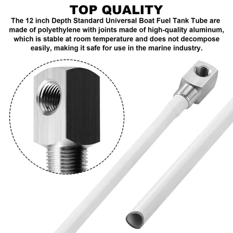 Boat Fuel Tank Pickup Tube 12 Inch Depth Universal Fit, Adjustable Length Rigid Polyethylene With Strainer, close-up of joint