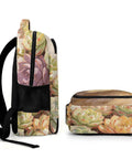 Side and top view of Succulents Wooden Planter Print Backpack Unisex Large Capacity Durable Polyester All Day Everyday Carry