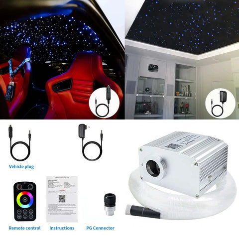 550Pcs Twinkle Starlight Fiber Optic Headliner Kit With 9.8Ft 0.03In Strands, RGBW Light Engine, accessories, and remote control
