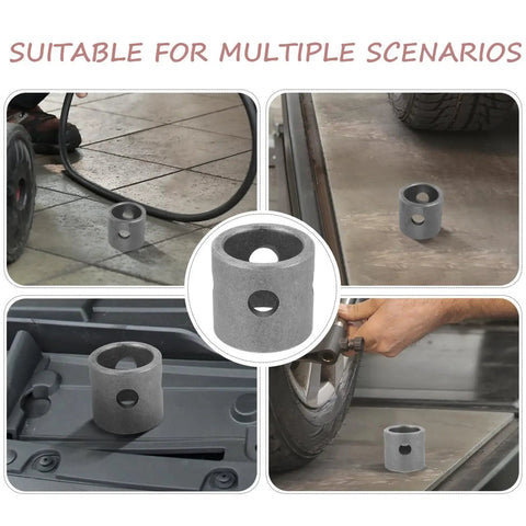 "Swivel Mount Trailer Jack For Camper Welding, multiple scenarios, heavy duty pipe in four location views, carbon steel construction."