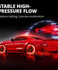 Red sports car with speedometer graphic, illustrating EFI 255LPH Electric In Tank Fuel Pump High Flow 43 PSI Kit performance.