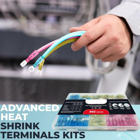 Ultimate 302 Pcs Heat Shrink Wire Connectors And Waterproof Electrical Terminals Kit For Cars Trucks And Electronics Featuring Red Blue Yellow Sized Spades Forks Rings And Quick Disconnects For Serious Diy Repairs, heat shrink terminal kit