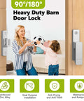 Barn Door Lock 90 And 180 Degree Zinc Alloy Hardware Sliding Lock Heavy Duty Flip Safety Latch installed on wooden door