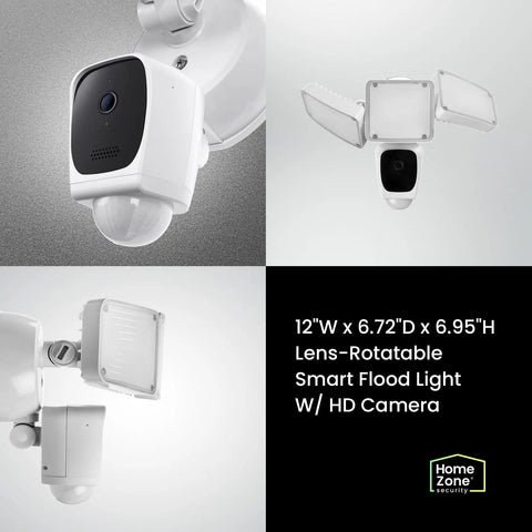 Triple Head Floodlight Cam With Full HD 1080P Live View, 2.4 GHz WiFi, 270 Degree Motion Coverage, 3,500 Lumen LED Spotlight, White