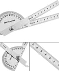 Two Arm Stainless Steel Protractor And Ruler Combo For Woodworking 0 To 180 Degrees 0 To 4 Inches Measuring Tool 2 In 1 Design