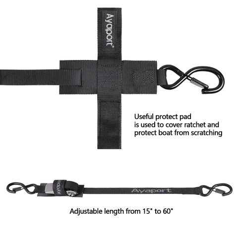 Stainless Steel Ratchet Boat Tie Down Straps For Trailer 5 Feet 2400 Lbs Break Strength Heavy Duty Transom Straps with hooks and protect pad