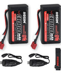 2 Pack 7.4V 3000mAh LiPo RC Battery Set With 2 USB Chargers And Strap, for Brushless RC Cars, Trucks, and Boats
