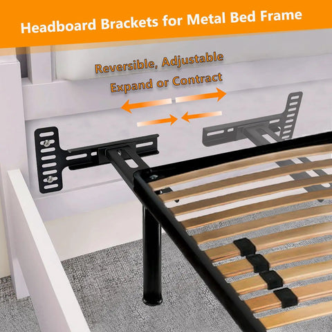 Ultra Tough Headboard Brackets For Metal Bed Frame Universal Adjustable Wall Mount Kit With Footboard Extension Solid Steel Black Finish with detailed look at adjustable installation.