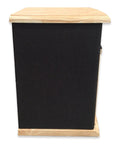 Side view of Portable Electric Space Heater That Cranks Up The Heat With 1500 Watt Infrared Quartz Elements, Modern Beige Cabinet.