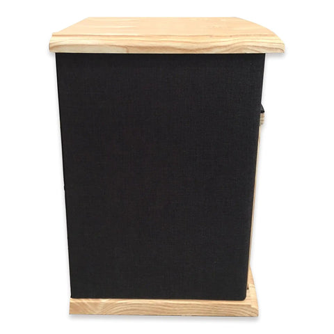 Side view of Portable Electric Space Heater That Cranks Up The Heat With 1500 Watt Infrared Quartz Elements, Modern Beige Cabinet.