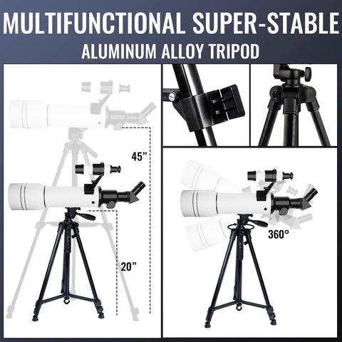 70mm Aperture Refractor Telescope With 400mm Focal Length, White, High Transmission Coatings For Brighter Views, Easy Setup For Beginners Killer Starter Scope For Stargazing And Birdwatching on aluminum alloy tripod