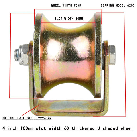 U Shaped Steel Pipe Track Wheel With Wide Groove Load Pulley Color Steel Track Wheel 80mm Large Arc Guide Wheel 4 Inch Heavy Duty Industrial Rail Pulley For Smooth Rolling, 4 inch 100mm wheel, slot width 60mm