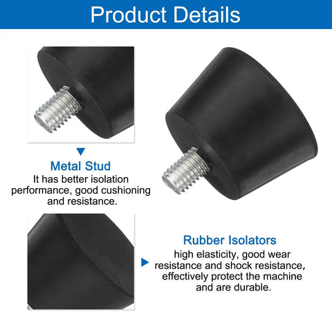 Close-up of Dope Adjustable Rubber Furniture Feet Set Of 4 With M8 12mm Studs, highlighting black rubber and metal stud.