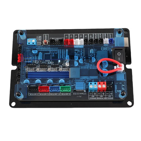 Close-up of 32 Bit GRBL Controller Board showing wiring ports and components for 3 Axis CNC Woodworking and Stepper Motor Control. Upgrade Your Workshop With This Badass 32 Bit GRBL Controller Board For 3 Axis CNC Woodworking And Stepper Motor Control That Delivers Smooth Precision Every Time You Knuckle Down And Carve Through Hardwood.