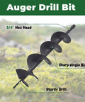 Beefy Heavy Duty Garden Auger Drill Bit 6 By 31.5 Inches Spiral Earth Auger with 3/4 Inch Shaft on grass background