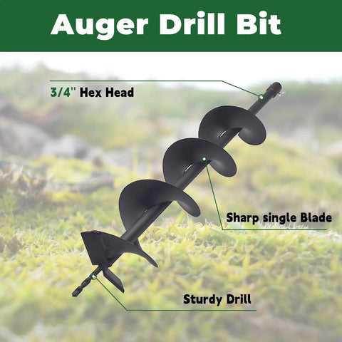 Beefy Heavy Duty Garden Auger Drill Bit 6 By 31.5 Inches Spiral Earth Auger with 3/4 Inch Shaft on grass background