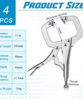 Workhorse 11 Inch Locking C Clamps 4 Pack Heavy Duty Steel With Swivel Jaw Pad One Hand Quick Release Mechanism product specifications diagram