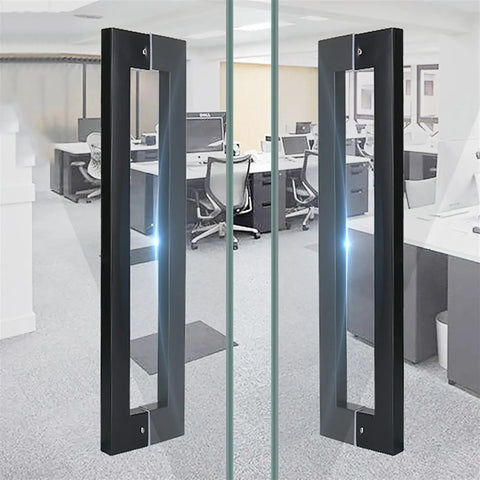 Heavy Duty Stainless Steel Square Tube Glass Door Handle Matte Black Sliding Door Handle For Bathroom Shower in office setting