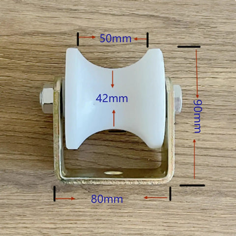 50mm Round Tube Pulleys Kit 4 Pack With U Shaped Groove Movable Cable Guide Wheels Track Wheel Short Bracket Galvanized Steel Shaft Heavy Duty Bearing 12mm Inner Hole For Quiet Durable Cable Runs, white pulley close-up, 80mm bracket