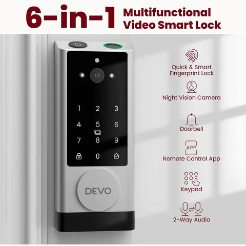 Six In One Smart Lock With Camera And Doorbell, Keyless Entry For Front Door With Fingerprint, App Remote, Auto Lock