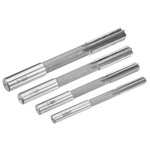 Chucking Reamer Set 3/8 1/2 5/8 3/4 Inch H7 Accuracy Pro Grade High Speed Steel Lathe Reamers With 6 Straight Flutes And Round Shank
