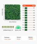 Artificial Boxwood Panel Set 24 Pack 20x20 Inch Green Hedge Wall Panels For Privacy Fences And Indoor Outdoor Garden Decor Sun Protected Color Retention And Durable Polyethylene Construction