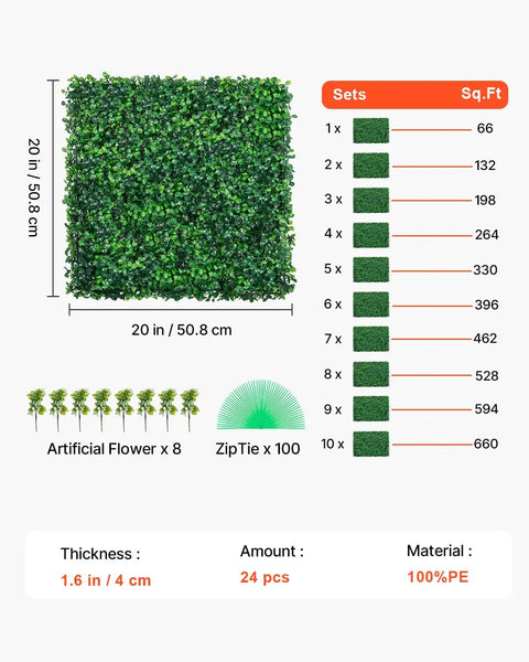 Artificial Boxwood Panel Set 24 Pack 20x20 Inch Green Hedge Wall Panels For Privacy Fences And Indoor Outdoor Garden Decor Sun Protected Color Retention And Durable Polyethylene Construction