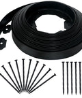 2 Inch By 50 Foot Landscape Edging Border Kit With 75 Anchoring Spikes No Dig Garden Border For Lawn And Flower Beds Garden Pathways Paver Edging Flexible Plastic Border Easy Install Black, showing rolled edging and spikes