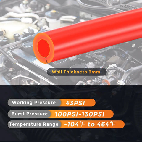 Dmotech 6pc Kit Red Silicone Vacuum Hose Tubing 3mm Wall Fits Engine Intake And Fluid Lines High Performance 130 PSI Heat Resistant Perfect Ride Swap Upgrade For Domestic Or Import Cars, 3mm wall hose in engine bay