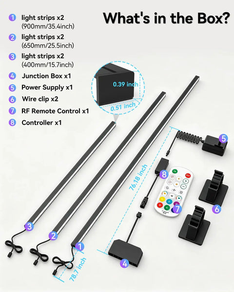 Galental RGB+IC Slat Wall Lights, Led Recessed Lighting, DIY Lights, 6 Pack components including light strips, remote, and junction box.