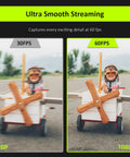 Comparison image of 720P and 1080P video quality showcasing a child in a toy plane for smooth streaming. Crisp 1080P 60FPS Webcam With Built In Ring Fill Light And Smooth Touch Controls For Streaming Or Group Calls On Laptop Or Desktop PC With Dual Stereo Mics And Fast Autofocus That Hits Different And Looks Dope.
