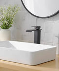Matte Black Vessel Sink Faucet Solid Brass Tall Waterfall Style For Single Hole Sinks Modern Vanity Bath RV With Pop Up Drain