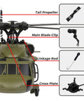 Diagram of UH60L Blackhawk RC helicopter with labeled K170 Replacement Parts Kit including tail propeller and main blade clip.