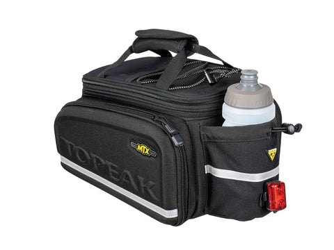 MTX Trunk Bag DXP for bikes with expandable top, side panniers, QuickTrack, and water bottle holder, weatherproof polyester