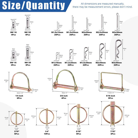 254 Piece Mixed Lynch And Clevis Pins Set With 5 Styles Of Pin Fasteners for Mechanics, Cars, Trailers, Tractors.