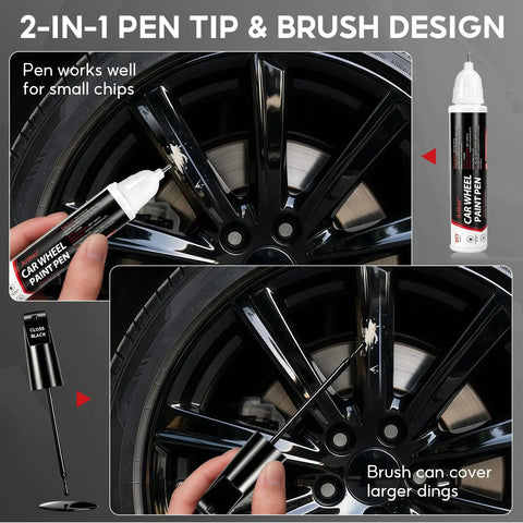 Straight From The Shop Matte Black Rim Repair Kit For Fixing Alloy Wheel Curb Rash With Two Scratch Resistant Touch Up Paint Pens And Gnarly Tool Set For Daily Rides, 2-in-1 pen and brush design for repairs.