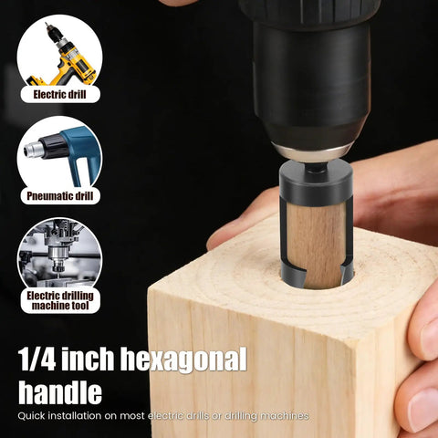 Top Notch Eight Piece Wood Plug Cutter Drill Bit Set Made From Tough Carbon Steel packs 1/4 inch hexagonal handle for easy use.